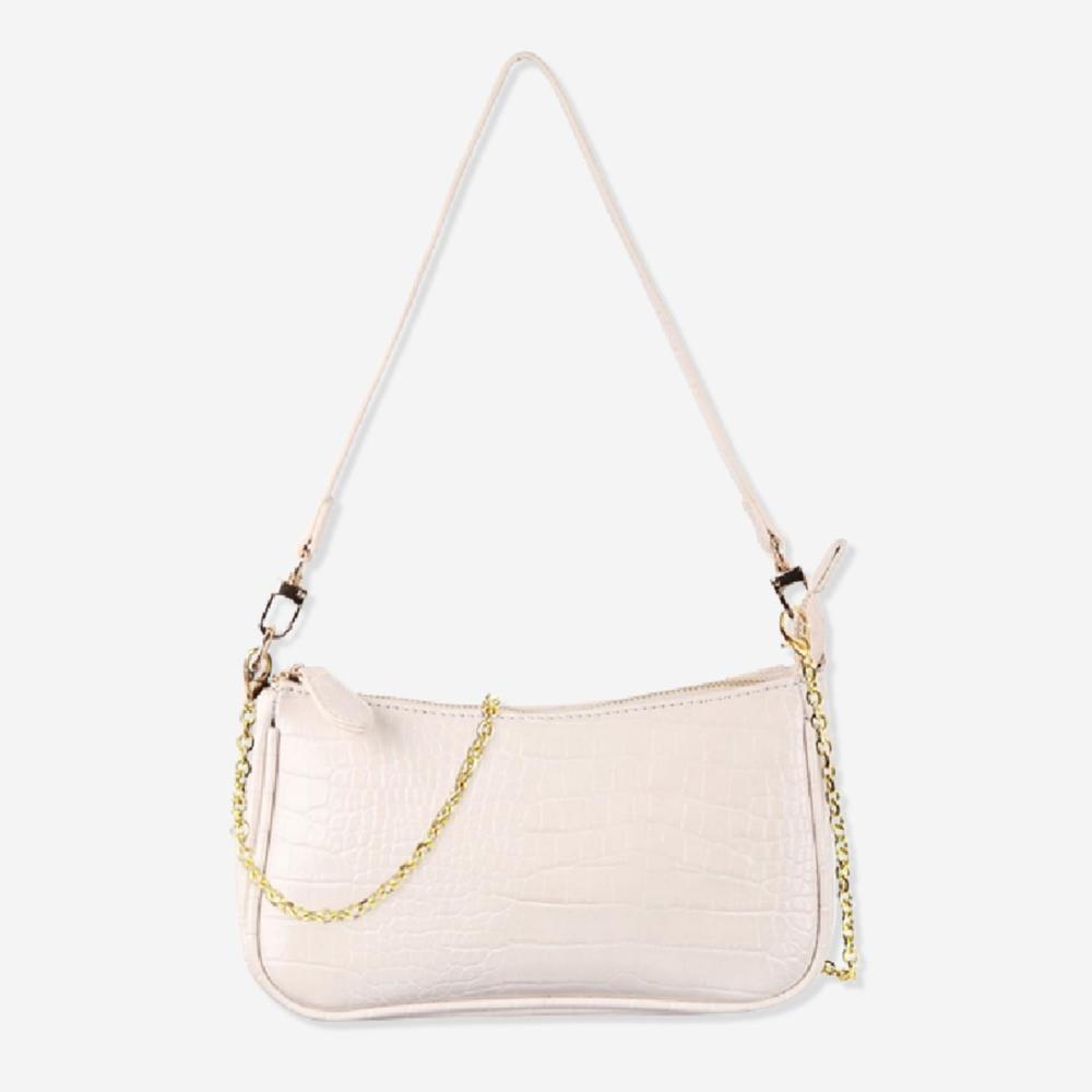 NEW RIAH FASHION croc-textured faux leather convertible bag in ivory